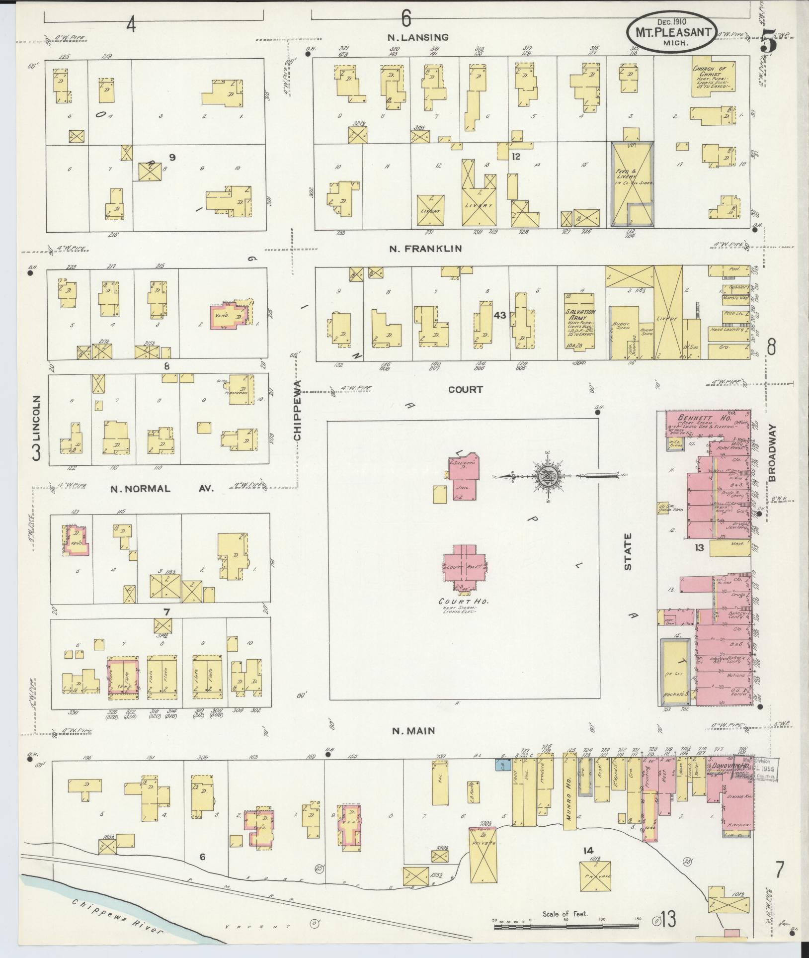 Sanborn Fire Insurance Map from Mount Pleasant, Isabella County, Michigan (1910), Sheet #0005 - Complete Map Set gallery image, historic Sanborn map, vintage wall art, Michigan Michigan