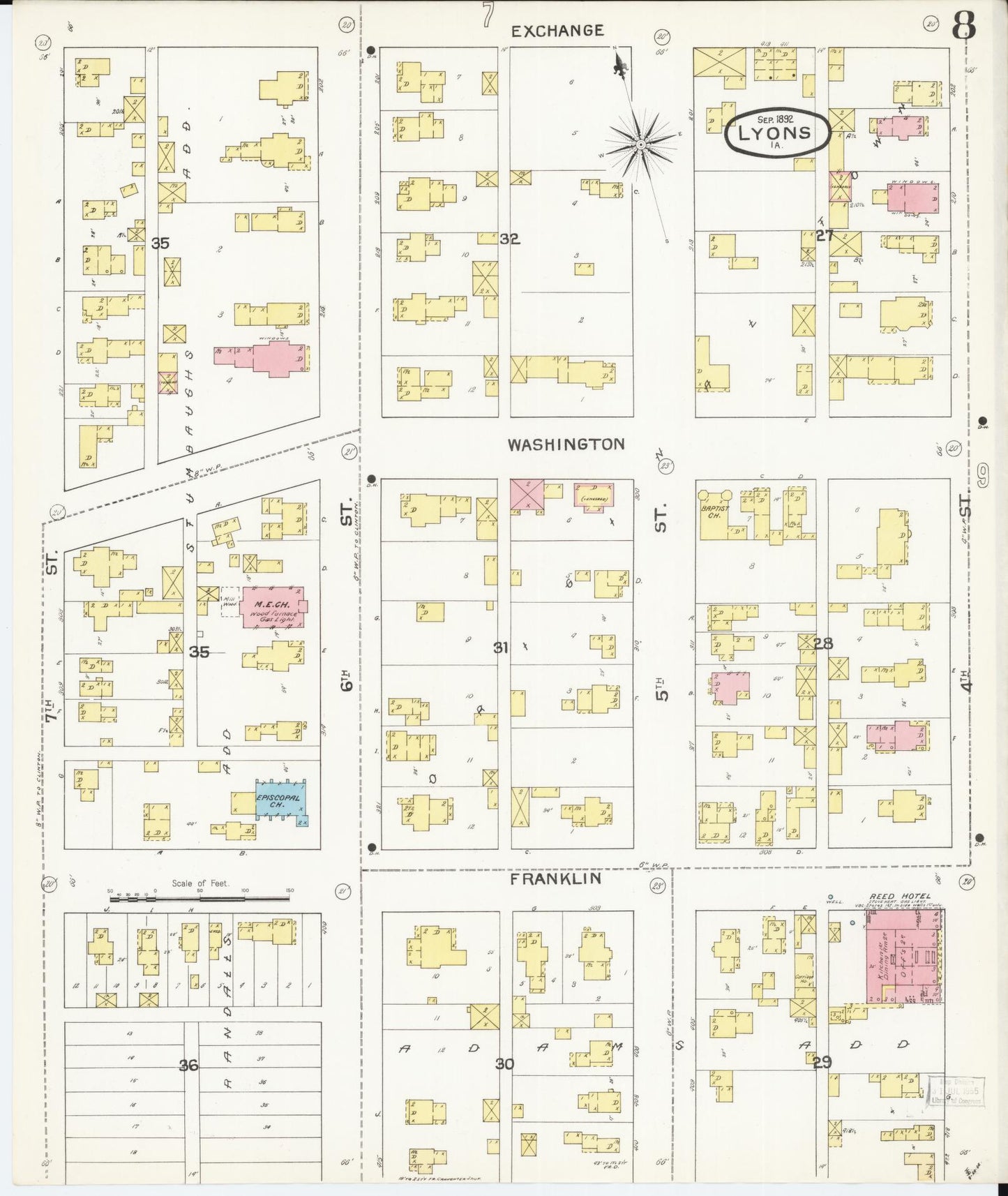 Sanborn Fire Insurance Map from Lyons, Clinton County, Iowa (1892), Sheet #0008 - Historic Sanborn Fire Insurance Map Print