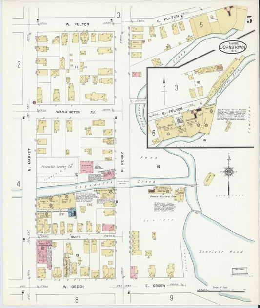 Sanborn Fire Insurance Map from Johnstown, Fulton County, New York (1912), Sheet #0005 - Historic Sanborn Fire Insurance Map Print, vintage old map wall art, antique decor, genealogy gift, New York New York map