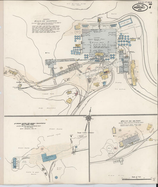 Sanborn Fire Insurance Map from Morenci, Greenlee County, Arizona (1931), Sheet #0007 - Historic Sanborn Fire Insurance Map Print, vintage old map wall art, antique decor, genealogy gift, Arizona Arizona map