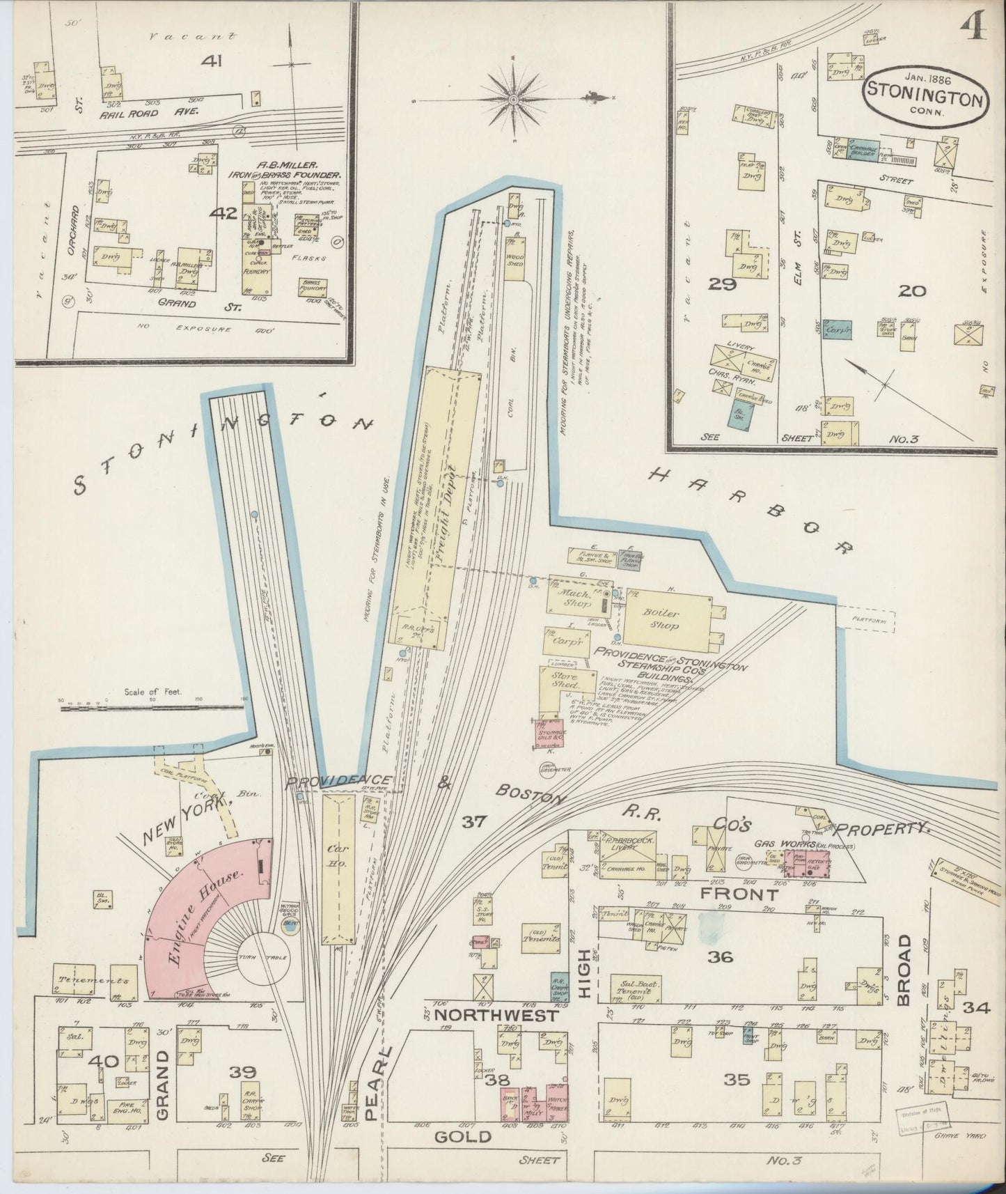 Sanborn Fire Insurance Map from Stonington, New London County, Connecticut (1886), Sheet #0004 - Complete Map Set gallery image, historic Sanborn map, vintage wall art, Connecticut Connecticut