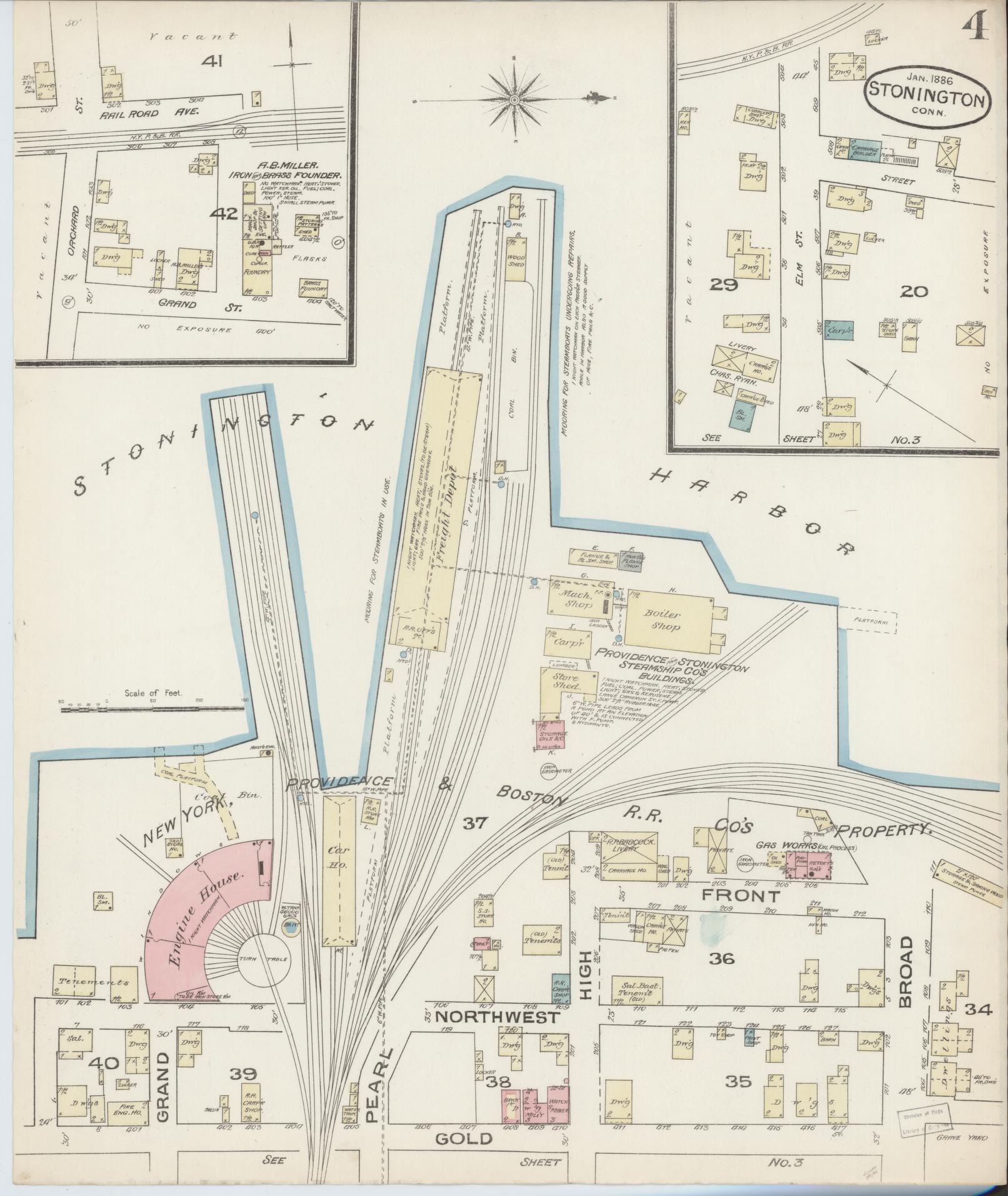 Sanborn Fire Insurance Map from Stonington, New London County, Connecticut (1886), Sheet #0004 - Complete Map Set gallery image, historic Sanborn map, vintage wall art, Connecticut Connecticut