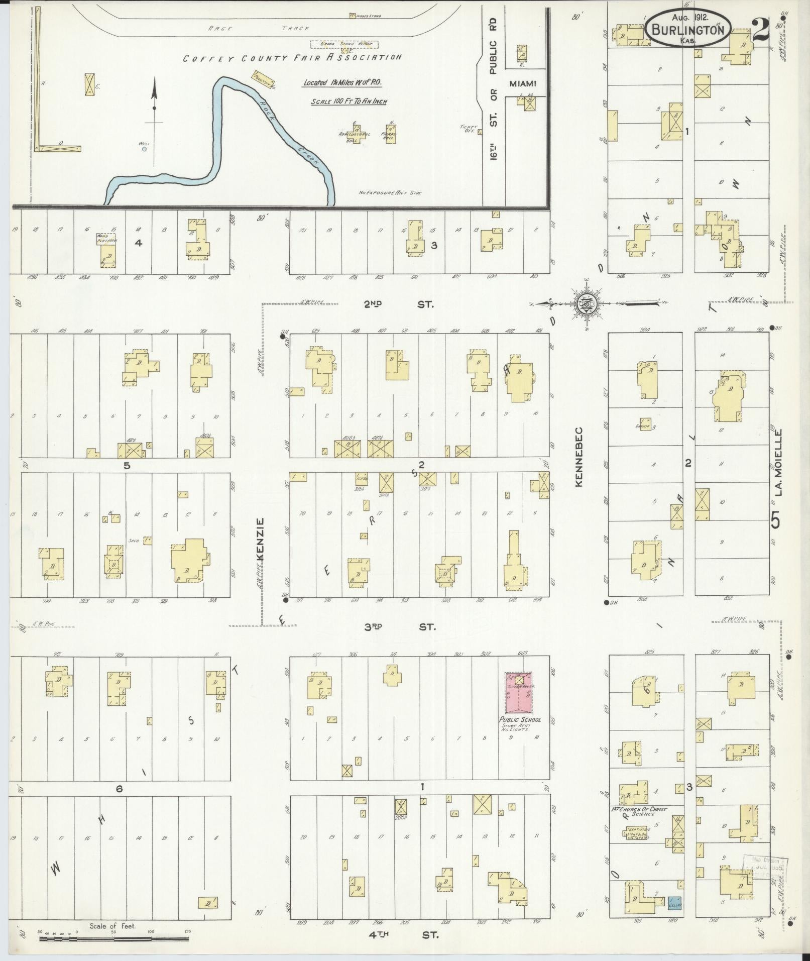 Sanborn Fire Insurance Map from Burlington, Coffey County, Kansas (1912), Sheet #0002 - Complete Map Set gallery image, historic Sanborn map, vintage wall art, Kansas Kansas