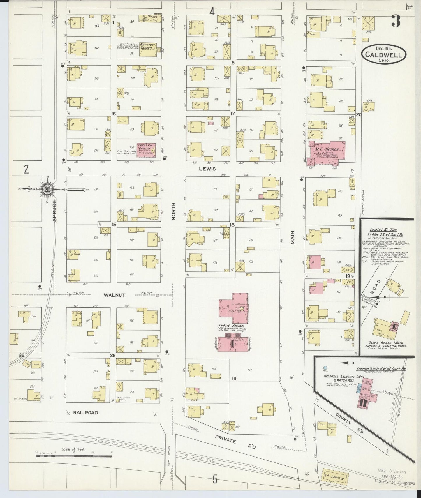Sanborn Fire Insurance Map from Caldwell, Noble County, Ohio (1911), Sheet #0003 - Historic Sanborn Fire Insurance Map Print, vintage old map wall art, antique decor, genealogy gift, Ohio Ohio map