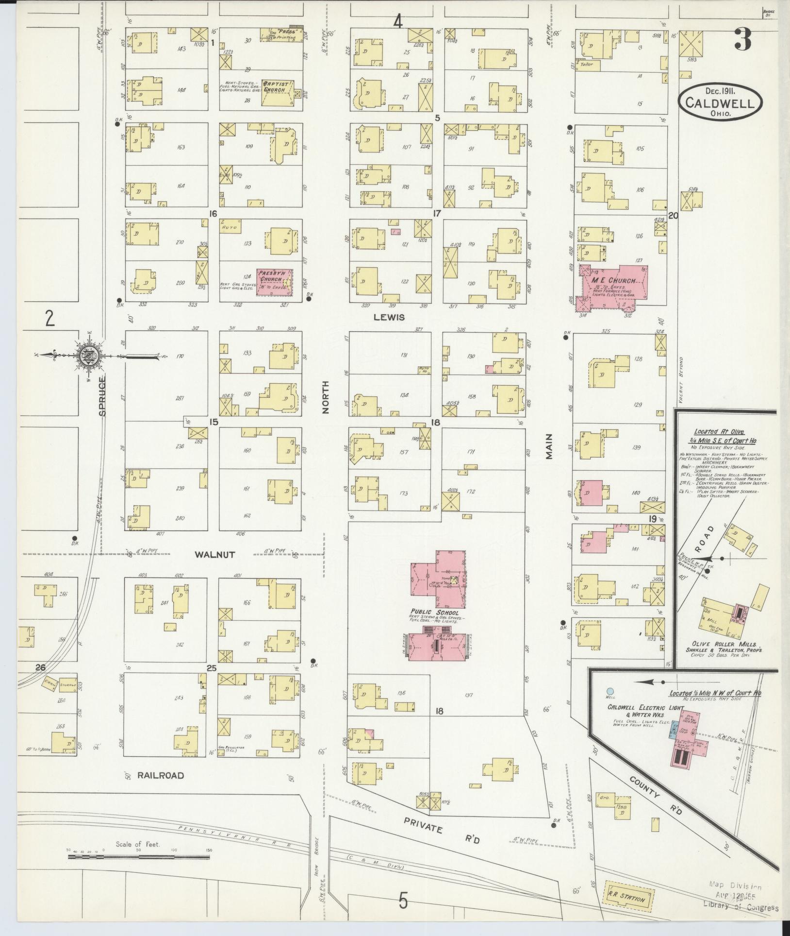 Sanborn Fire Insurance Map from Caldwell, Noble County, Ohio (1911), Sheet #0003 - Historic Sanborn Fire Insurance Map Print, vintage old map wall art, antique decor, genealogy gift, Ohio Ohio map