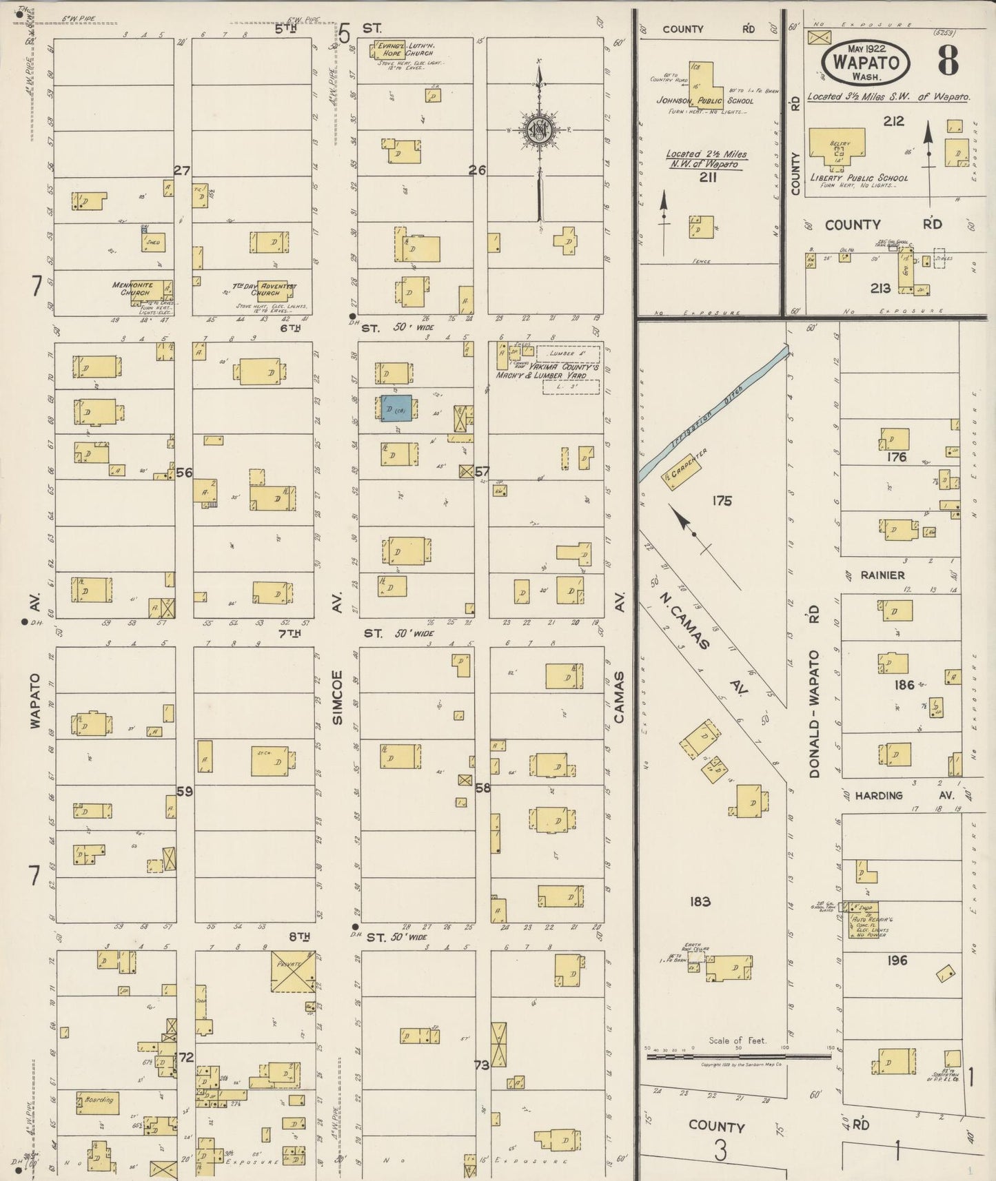 Sanborn Fire Insurance Map from Wapato, Yakima County, Washington (1922), Sheet #0008 - Complete Map Set gallery image, historic Sanborn map, vintage wall art, Washington Washington