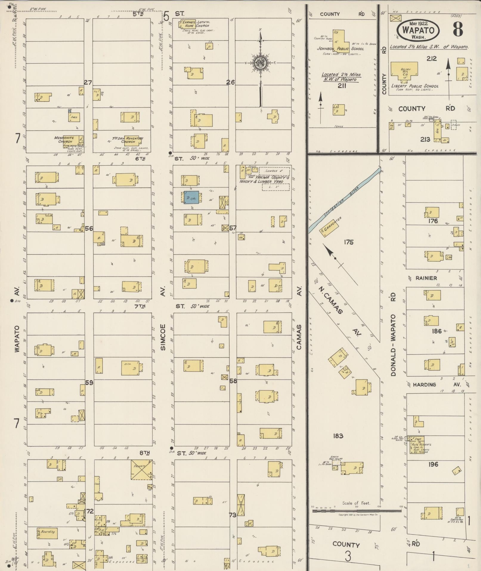 Sanborn Fire Insurance Map from Wapato, Yakima County, Washington (1922), Sheet #0008 - Complete Map Set gallery image, historic Sanborn map, vintage wall art, Washington Washington