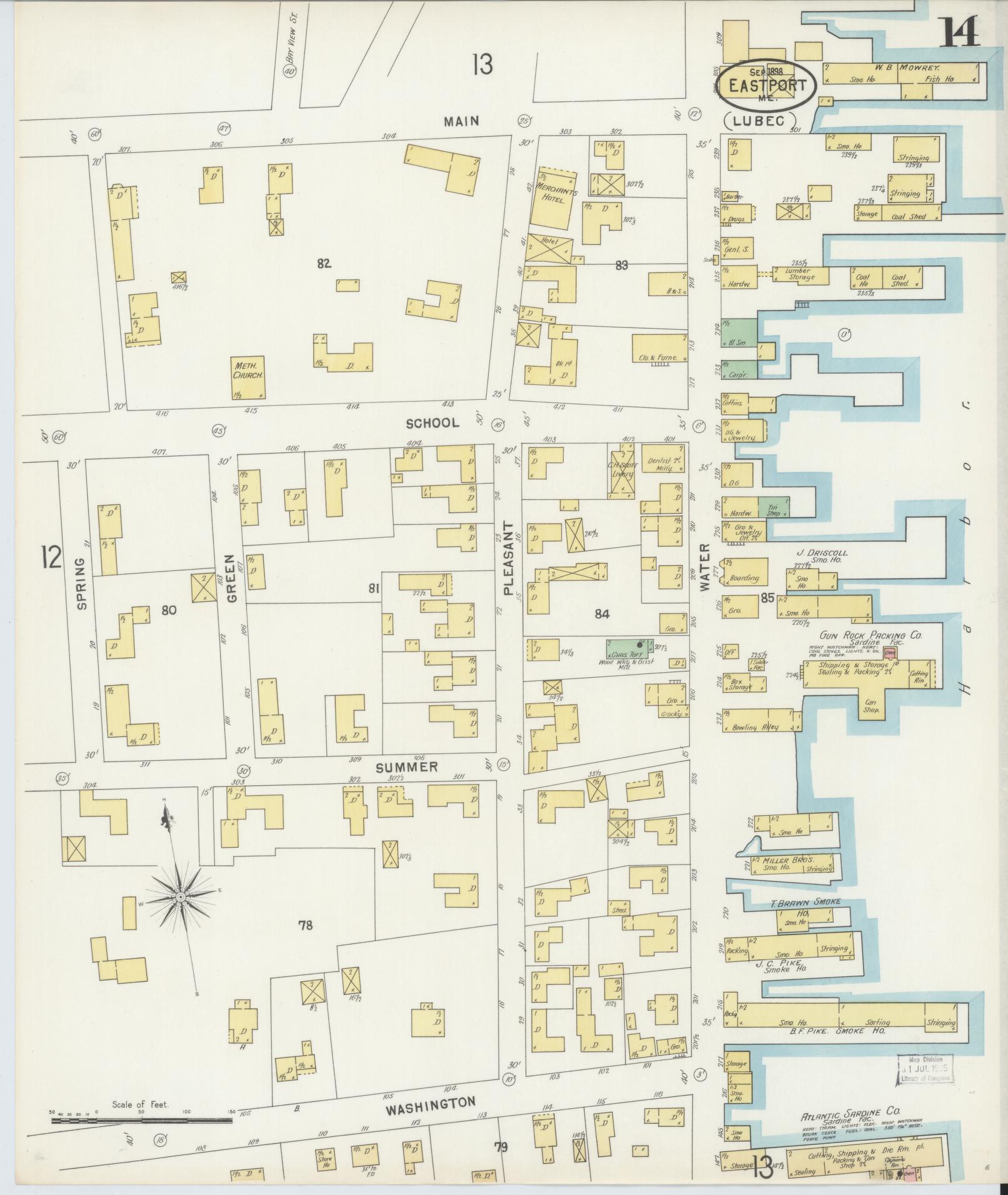 Sanborn Fire Insurance Map from Eastport, Washington County, Maine (1898), Sheet #0014 - Complete Map Set gallery image, historic Sanborn map, vintage wall art, Maine Maine