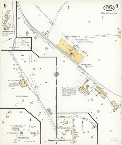 Sanborn Fire Insurance Map from Toccoa, Stephens County, Georgia (1923), Sheet #0009 - Complete Map Set gallery image, historic Sanborn map, vintage wall art, Georgia Georgia