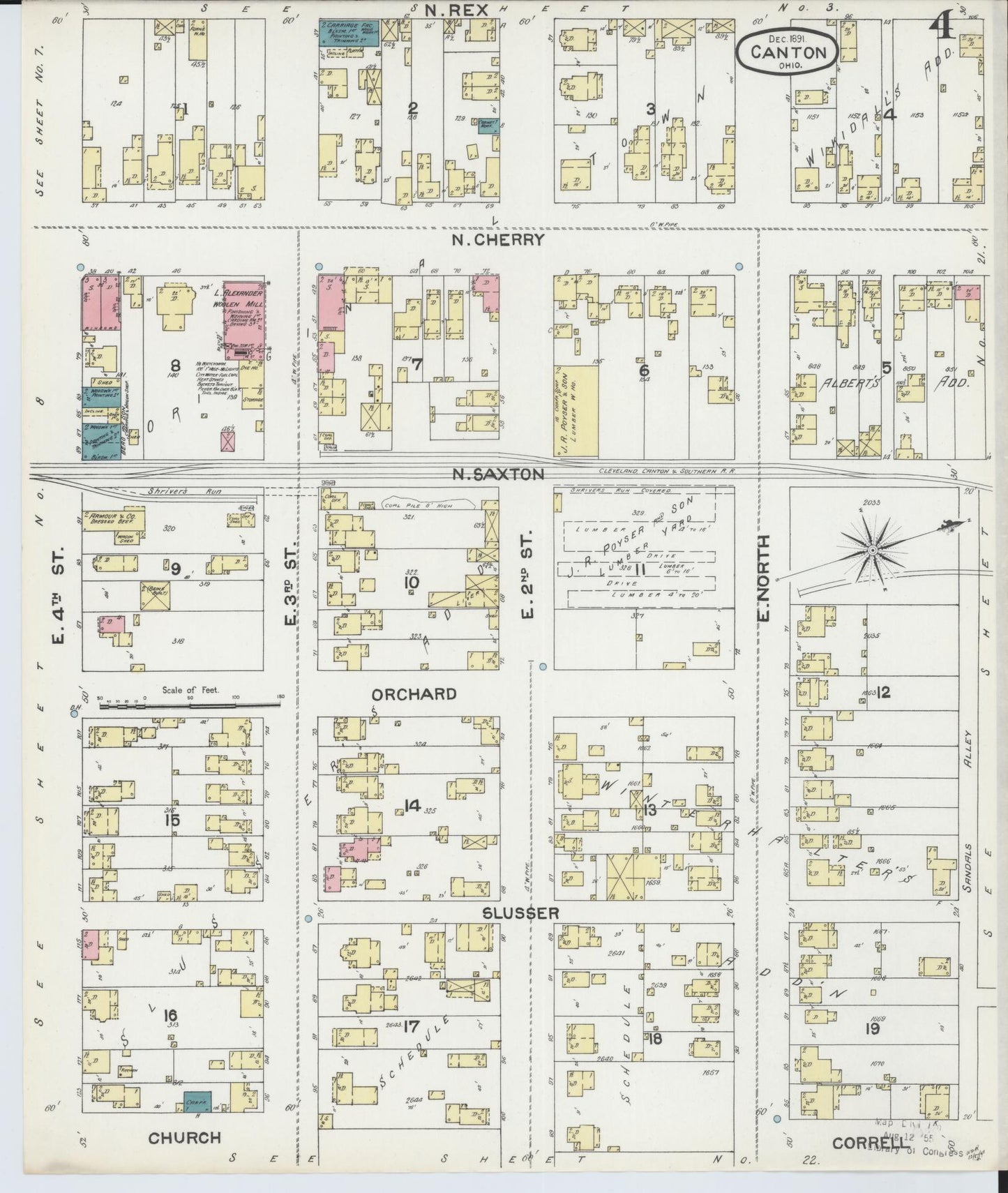 Sanborn Fire Insurance Map from Canton, Stark County, Ohio (1891), Sheet #0004 - Historic Sanborn Fire Insurance Map Print, vintage old map wall art, antique decor, genealogy gift, Ohio Ohio map