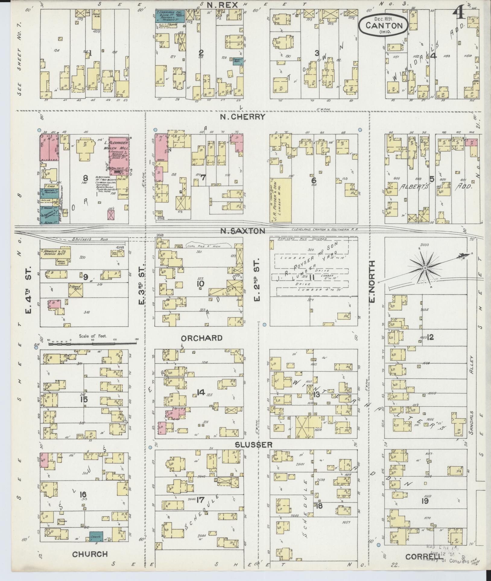 Sanborn Fire Insurance Map from Canton, Stark County, Ohio (1891), Sheet #0004 - Historic Sanborn Fire Insurance Map Print, vintage old map wall art, antique decor, genealogy gift, Ohio Ohio map