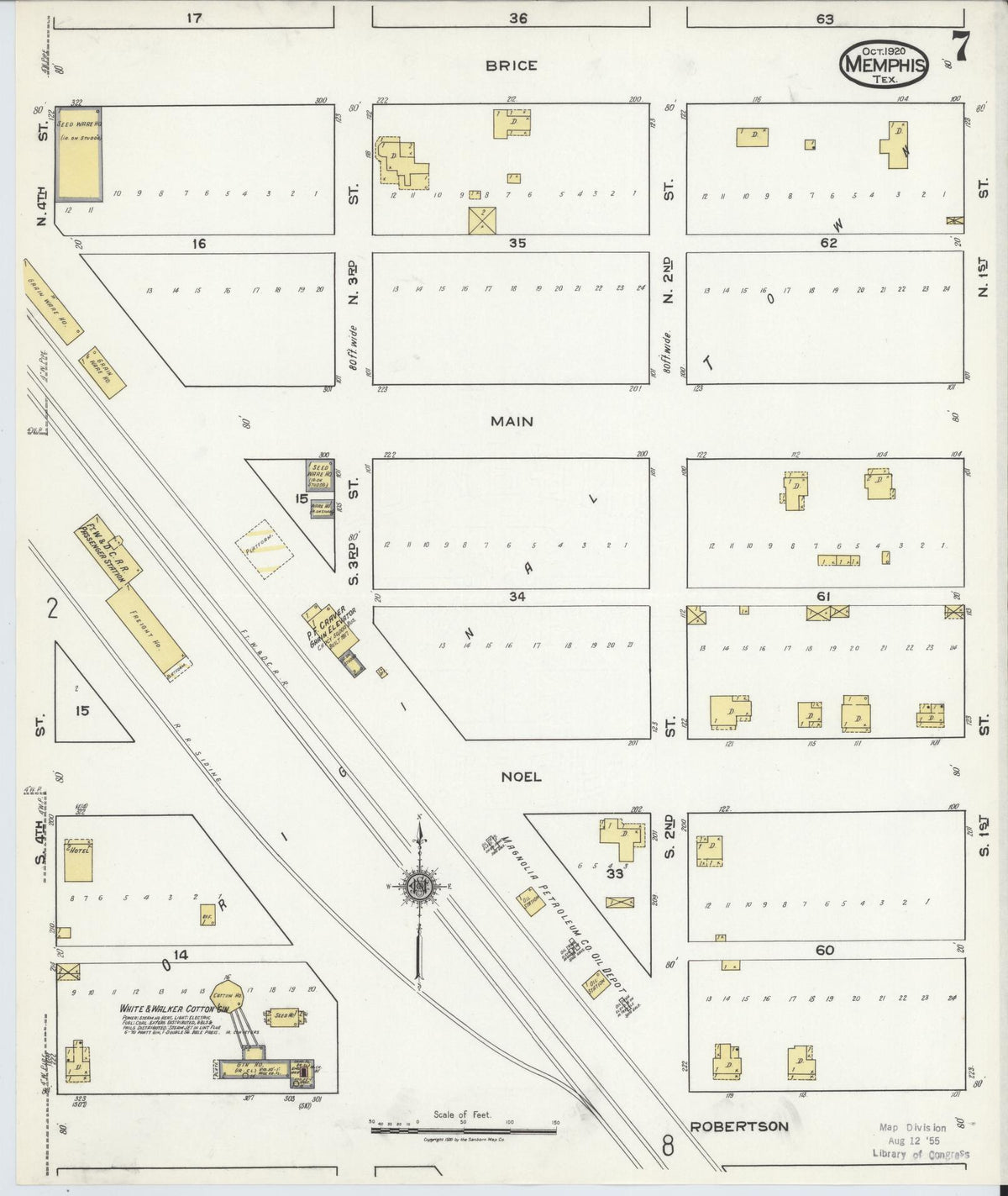 Sanborn Fire Insurance Map from Memphis, Hall County, Texas (1920), Sheet #0007 - Historic Sanborn Fire Insurance Map Print, vintage old map wall art, antique decor, genealogy gift, Texas Texas map