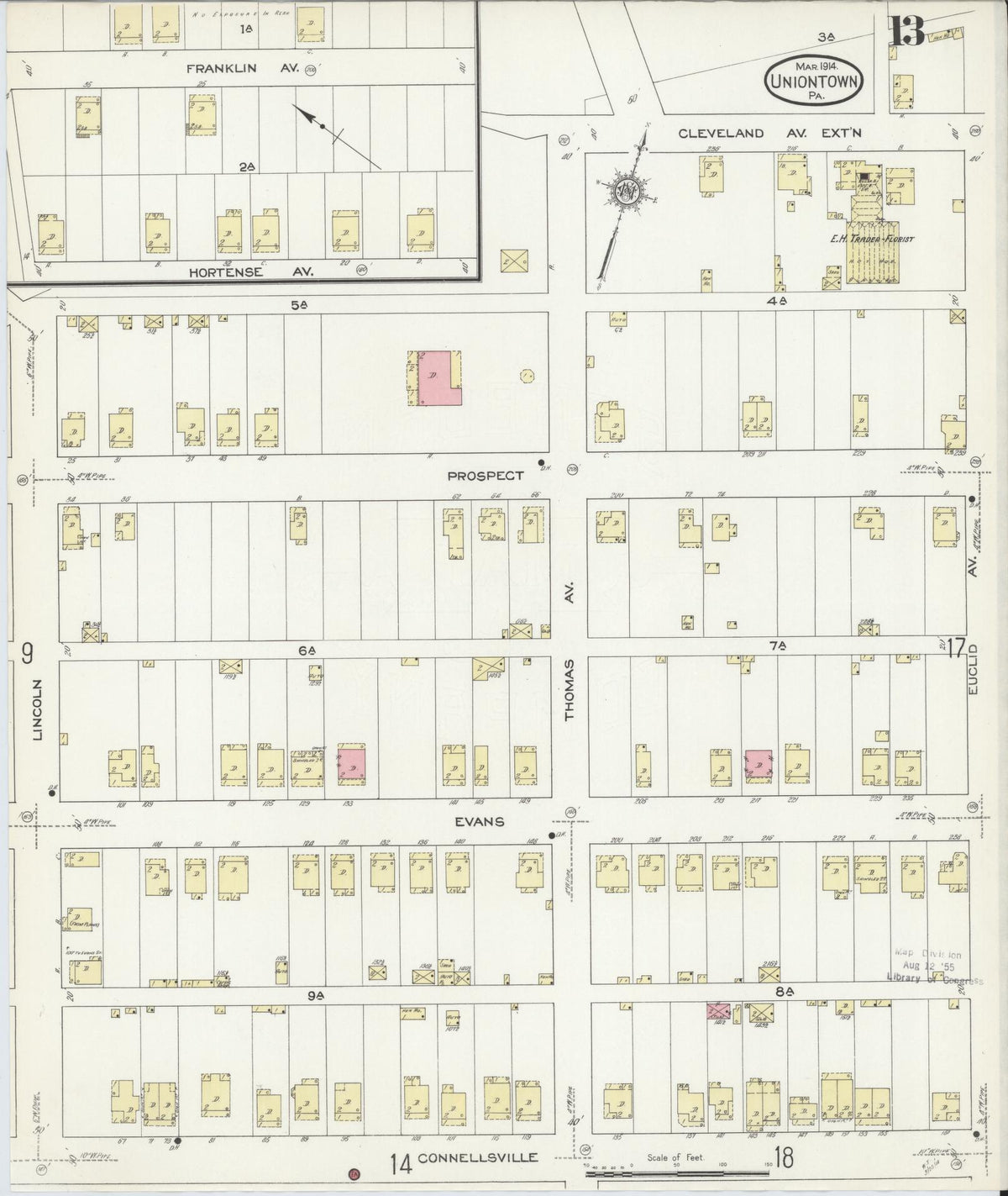 Sanborn Fire Insurance Map from Uniontown, Fayette County, Pennsylvania (1914), Sheet #0013 - Complete Map Set gallery image, historic Sanborn map, vintage wall art, Pennsylvania Pennsylvania