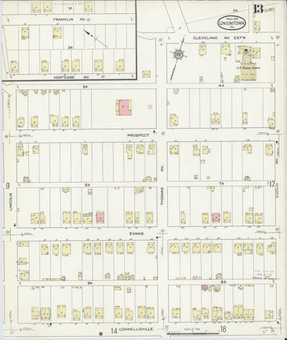 Sanborn Fire Insurance Map from Uniontown, Fayette County, Pennsylvania (1914), Sheet #0013 - Complete Map Set gallery image, historic Sanborn map, vintage wall art, Pennsylvania Pennsylvania