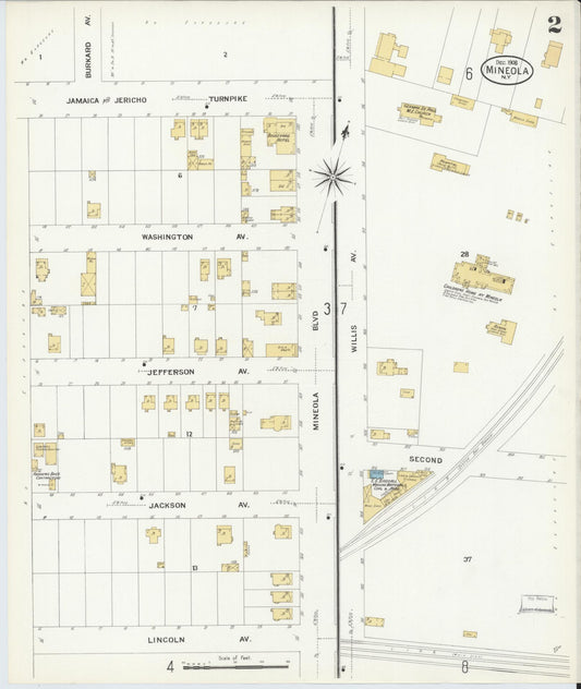 Sanborn Fire Insurance Map from Mineola, Nassau County, New York (1908), Sheet #0002 - Historic Sanborn Fire Insurance Map Print, vintage old map wall art, antique decor, genealogy gift, New York New York map