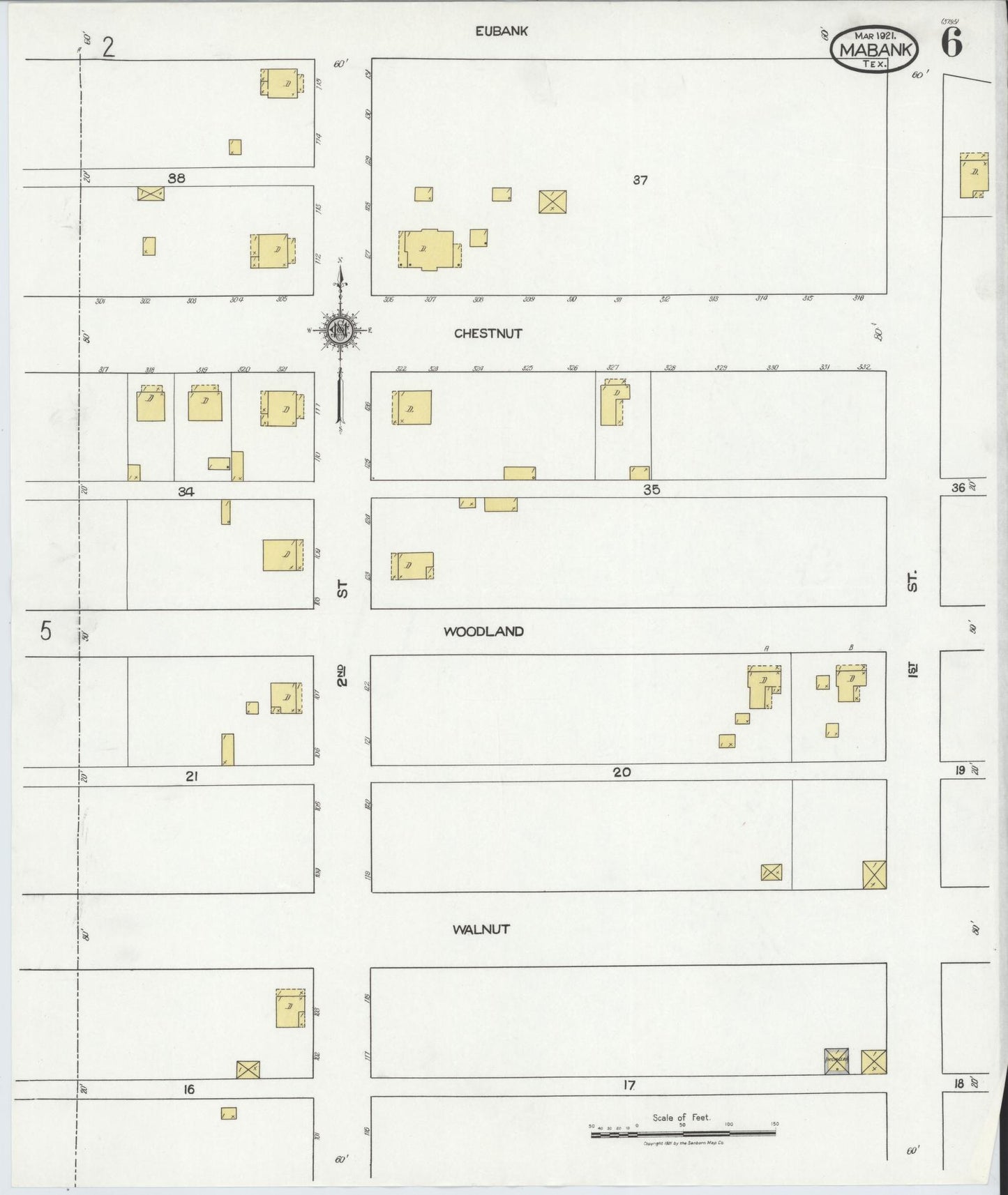 Sanborn Fire Insurance Map from Mabank, Kaufman County, Texas (1921), Sheet #0006 - Complete Map Set gallery image, historic Sanborn map, vintage wall art, Texas Texas