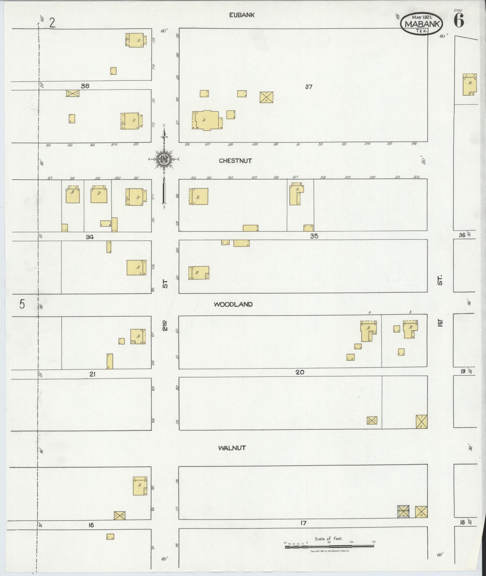 Sanborn Fire Insurance Map from Mabank, Kaufman County, Texas (1921), Sheet #0006 - Complete Map Set gallery image, historic Sanborn map, vintage wall art, Texas Texas