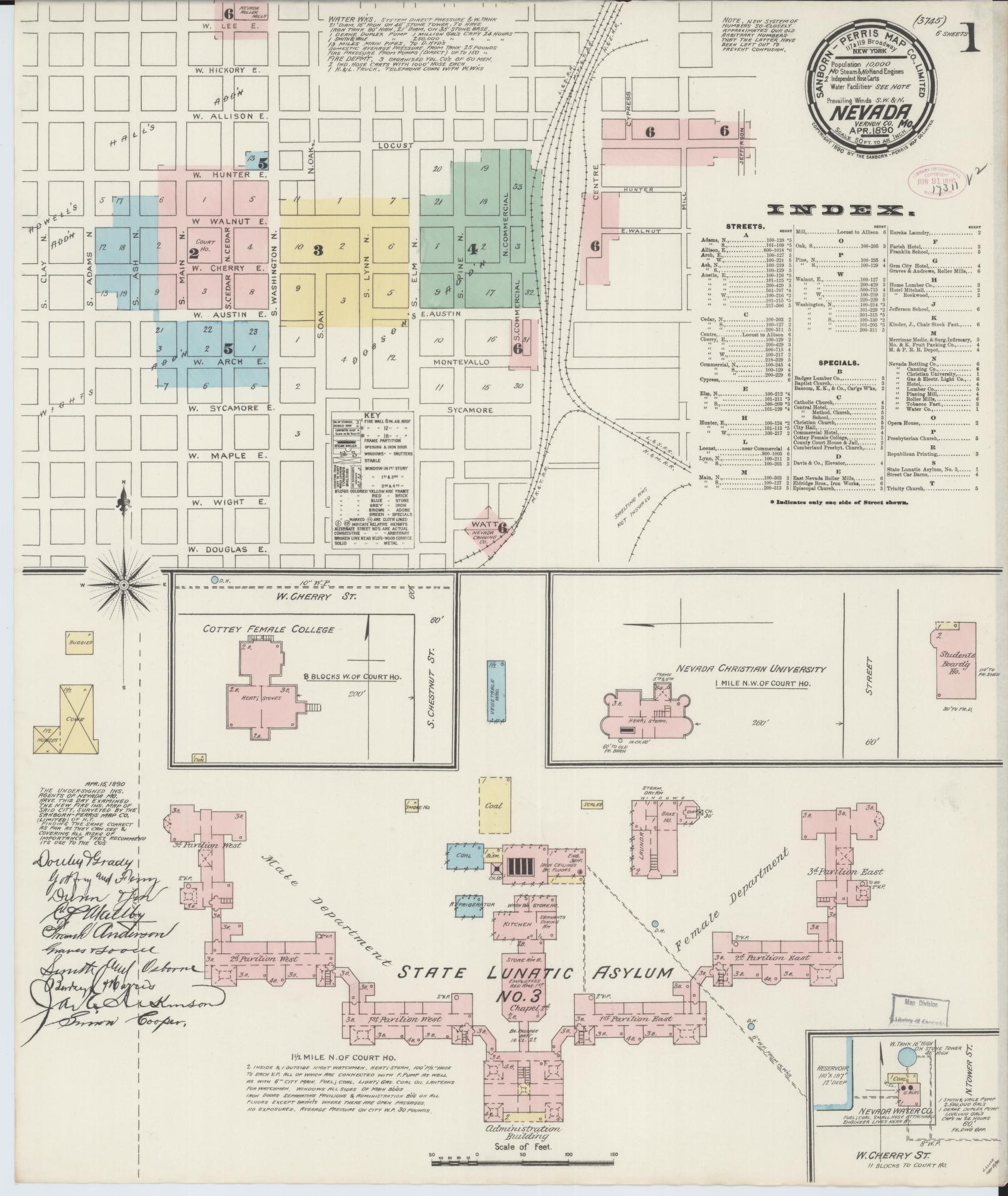 Sanborn Fire Insurance Map from Nevada, Vernon County, Missouri (1890), Sheet #0001 - Historic Sanborn Fire Insurance Map Print, vintage old map wall art, antique decor, genealogy gift, Nevada Nevada map
