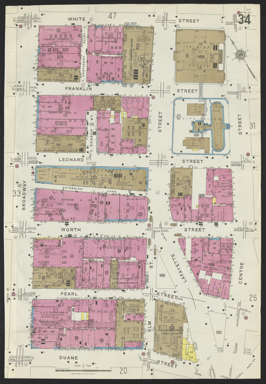 Sanborn Fire Insurance Map from New York, Bronx, Manhattan, New York (1923), Sheet #0034 - Historic Sanborn Fire Insurance Map Print, vintage old map wall art, antique decor, genealogy gift, New York New York map
