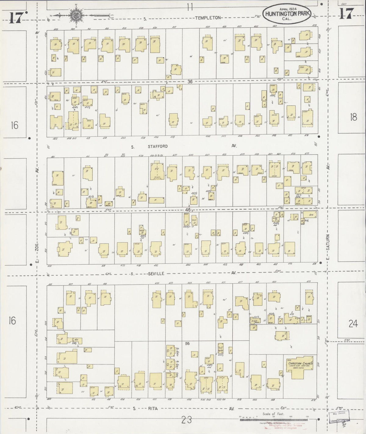 Sanborn Fire Insurance Map from Huntington Park, Los Angeles County, California (1924), Sheet #0017 - Complete Map Set gallery image, historic Sanborn map, vintage wall art, California California