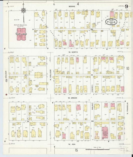 Sanborn Fire Insurance Map from Piqua, Miami County, Ohio (1911), Sheet #0009 - Historic Sanborn Fire Insurance Map Print, vintage old map wall art, antique decor, genealogy gift, Ohio Ohio map