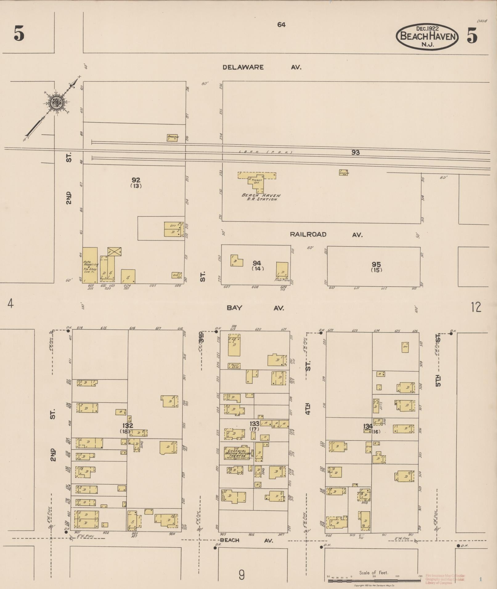 Sanborn Fire Insurance Map from Beach Haven, Ocean County, New Jersey (1922), Sheet #0005 - Complete Map Set gallery image, historic Sanborn map, vintage wall art, New Jersey New Jersey