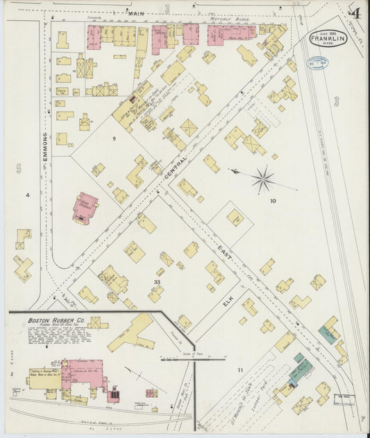 Sanborn Fire Insurance Map from Franklin, Norfolk County, Massachusetts (1894), Sheet #0004 - Historic Sanborn Fire Insurance Map Print, vintage old map wall art, antique decor, genealogy gift, Massachusetts Massachusetts map