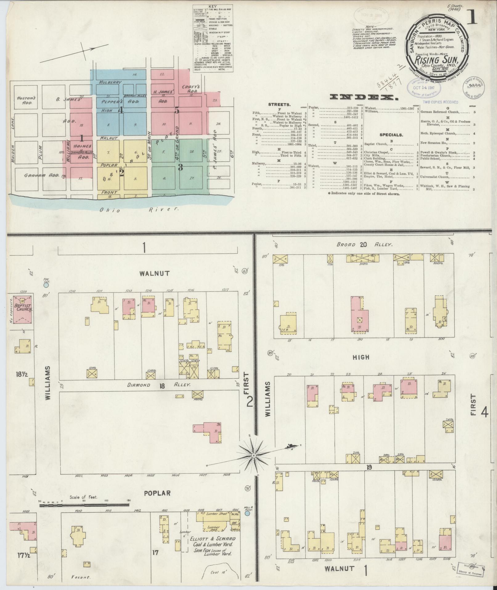Sanborn Fire Insurance Map from Rising Sun, Ohio County, Indiana. (1897) – Historic Sanborn Fire Insurance Map Print