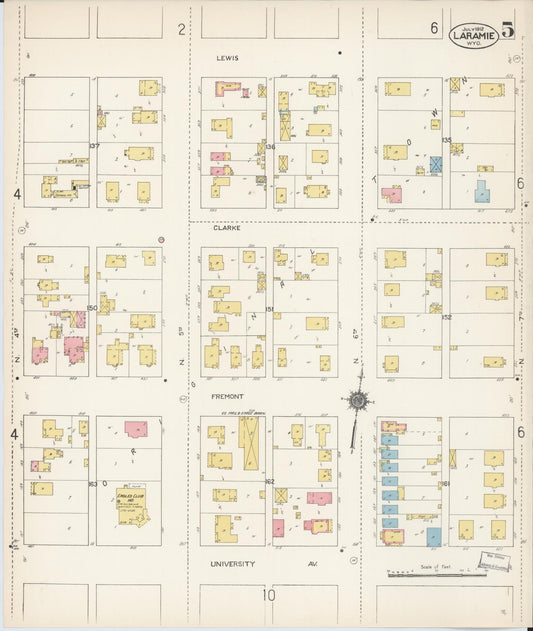Sanborn Fire Insurance Map from Laramie, Albany County, Wyoming (1912), Sheet #0005 - Historic Sanborn Fire Insurance Map Print, vintage old map wall art, antique decor, genealogy gift, Wyoming Wyoming map
