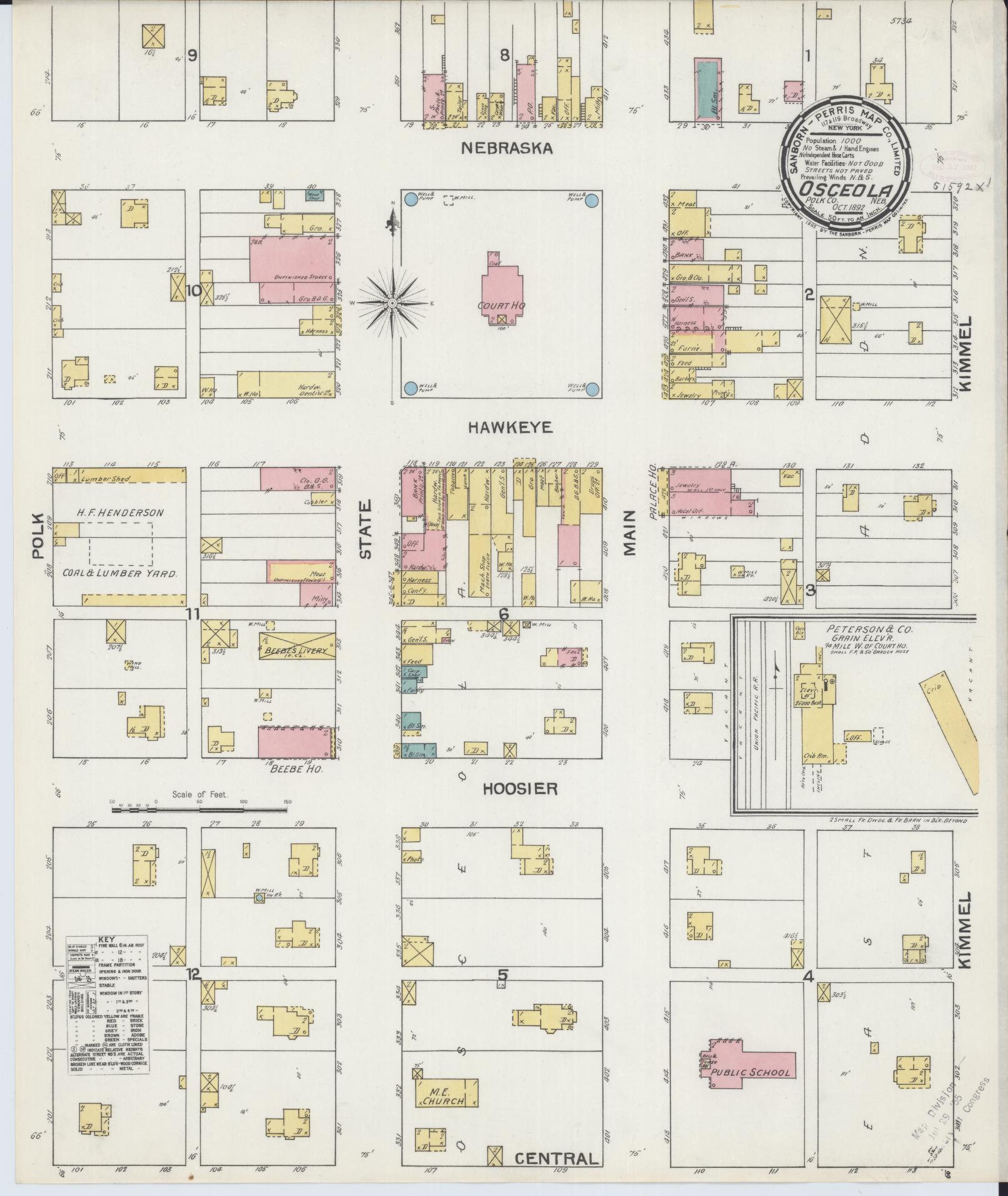 Sanborn Fire Insurance Map from Osceola, Polk County, Nebraska (1892), Sheet #0001 - Historic Sanborn Fire Insurance Map Print, vintage old map wall art, antique decor, genealogy gift, Nebraska Nebraska map