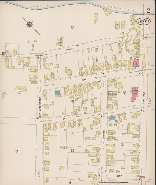 Sanborn Fire Insurance Map from Lewes, Sussex County, Delaware (1922), Sheet #0002 - Historic Sanborn Fire Insurance Map Print, vintage old map wall art, antique decor, genealogy gift, Delaware Delaware map