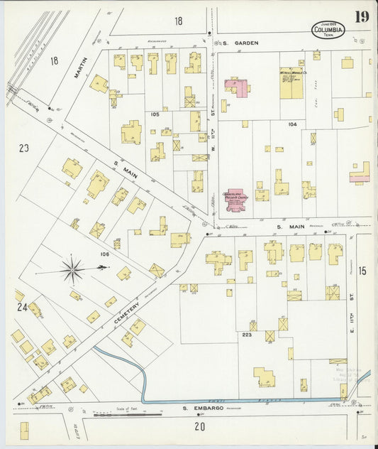 Sanborn Fire Insurance Map from Columbia, Maury County, Tennessee (1909), Sheet #0019 - Historic Sanborn Fire Insurance Map Print, vintage old map wall art, antique decor, genealogy gift, Tennessee Tennessee map