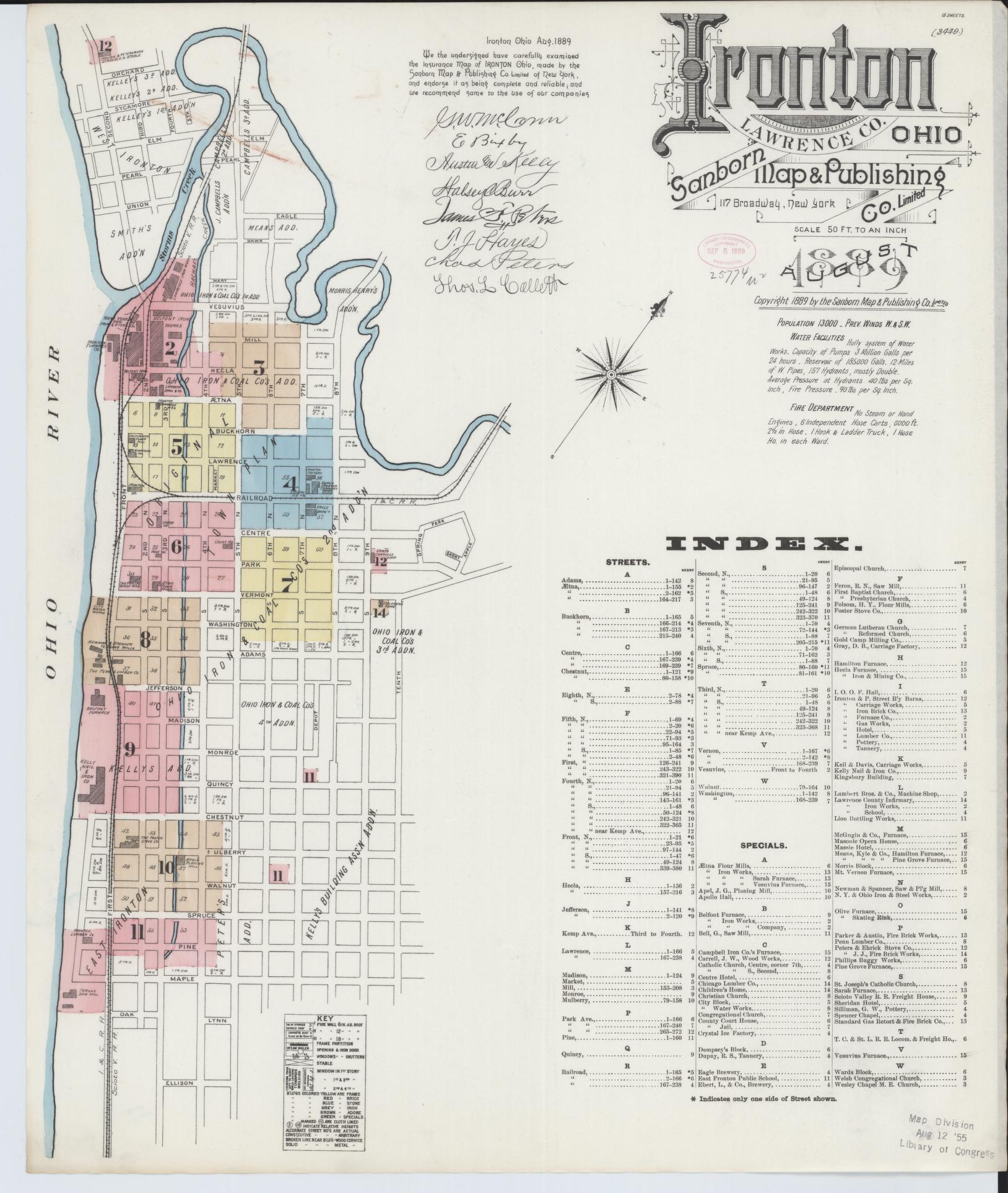 Sanborn Fire Insurance Map from Ironton, Lawrence County, Ohio (1889), Sheet #0001 - Complete Map Set gallery image, historic Sanborn map, vintage wall art, Ohio Ohio
