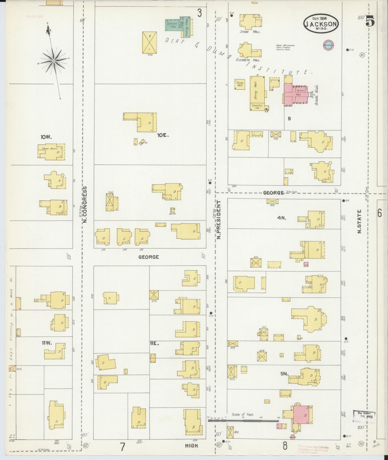 Sanborn Fire Insurance Map from Jackson, Hinds County, Mississippi (1904), Sheet #0005 - Complete Map Set gallery image, historic Sanborn map, vintage wall art, Mississippi Mississippi