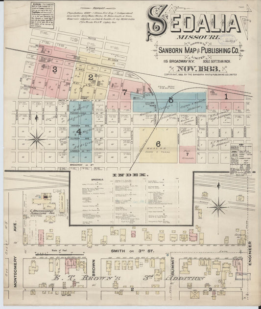 Sanborn Fire Insurance Map from Sedalia, Pettis County, Missouri (1883), Sheet #0001 - Historic Sanborn Fire Insurance Map Print, vintage old map wall art, antique decor, genealogy gift, Missouri Missouri map