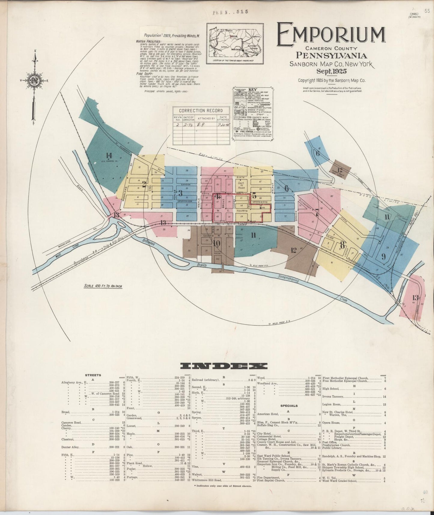 Sanborn Fire Insurance Map from Emporium, Cameron County, Pennsylvania (1938), Sheet #0001 - Historic Sanborn Fire Insurance Map Print, vintage old map wall art, antique decor, genealogy gift, Pennsylvania Pennsylvania map