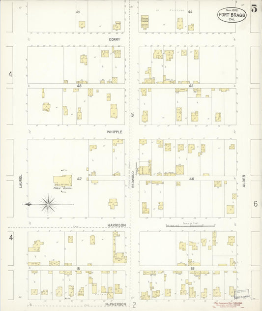 Sanborn Fire Insurance Map from Fort Bragg, Mendocino County, California (1898), Sheet #0005 - Historic Sanborn Fire Insurance Map Print, vintage old map wall art, antique decor, genealogy gift, California California map