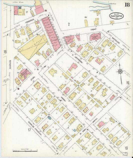 Sanborn Fire Insurance Map from Huntington, Huntington County, Indiana (1912), Sheet #0018 - Historic Sanborn Fire Insurance Map Print, vintage old map wall art, antique decor, genealogy gift, Indiana Indiana map