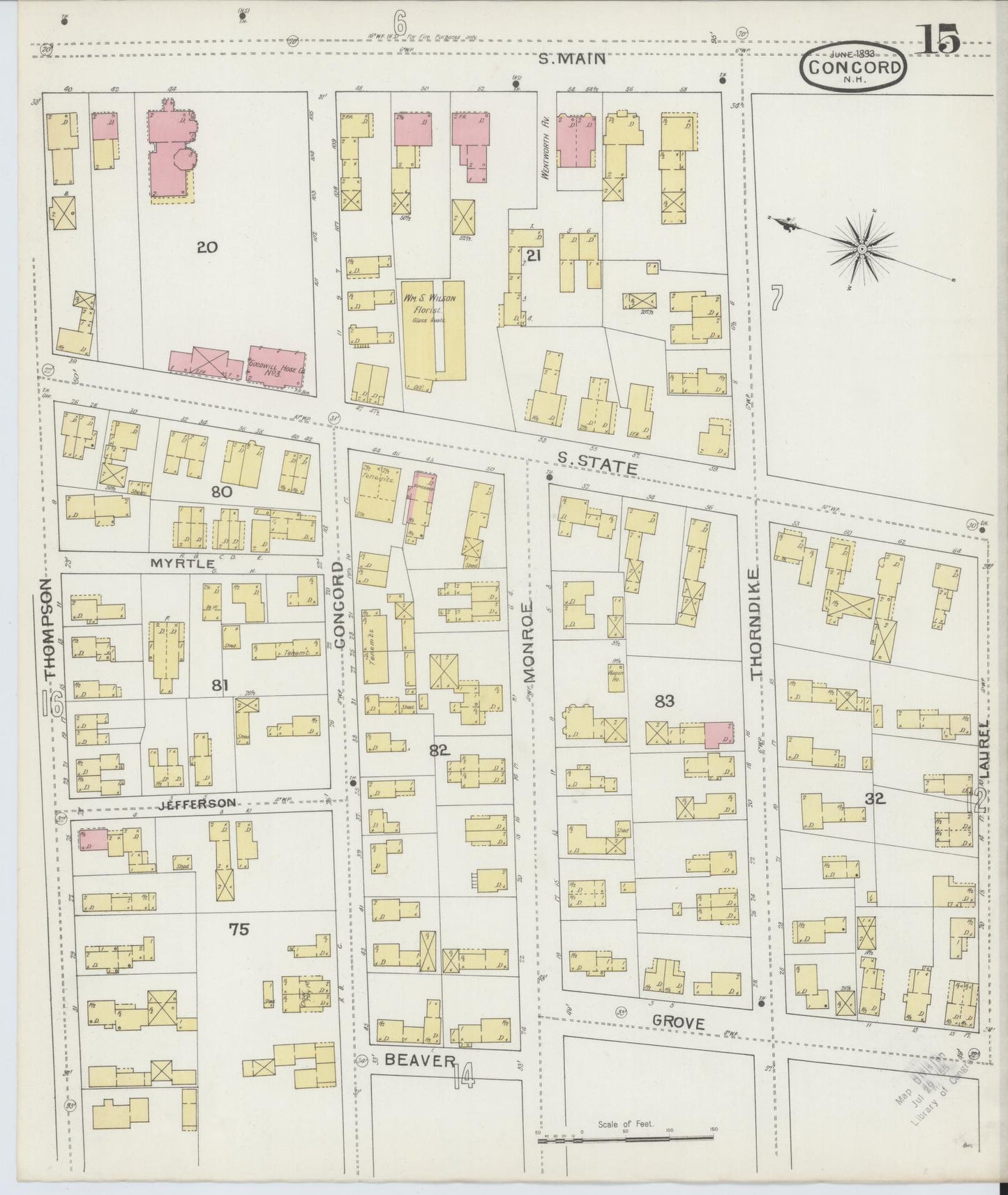 Sanborn Fire Insurance Map from Concord, Merrimack County, New Hampshire (1893), Sheet #0015 - Complete Map Set gallery image, historic Sanborn map, vintage wall art, New Hampshire New Hampshire