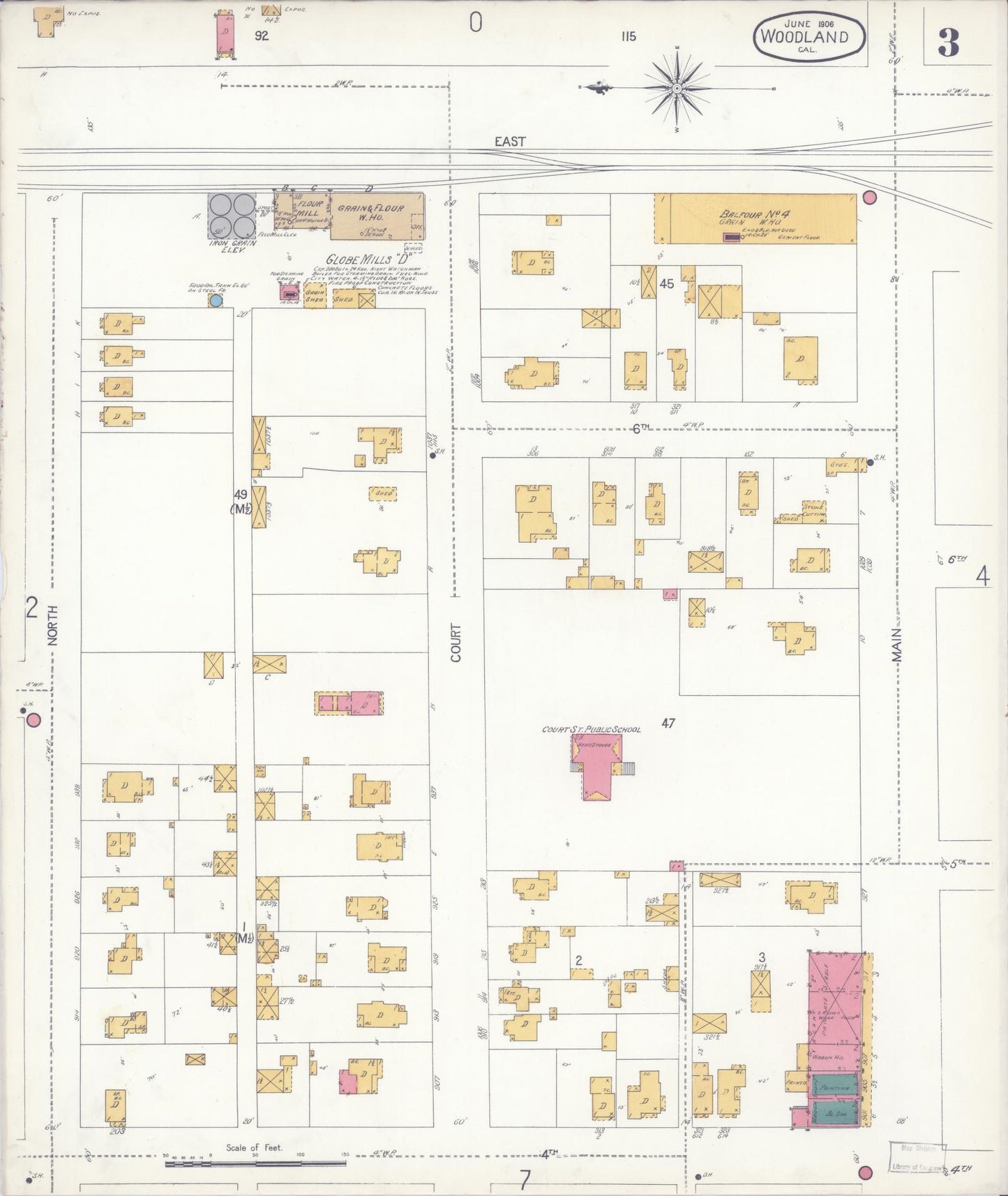Sanborn Fire Insurance Map from Woodland, Yolo County, California (1906), Sheet #0003 - Complete Map Set gallery image, historic Sanborn map, vintage wall art, California California