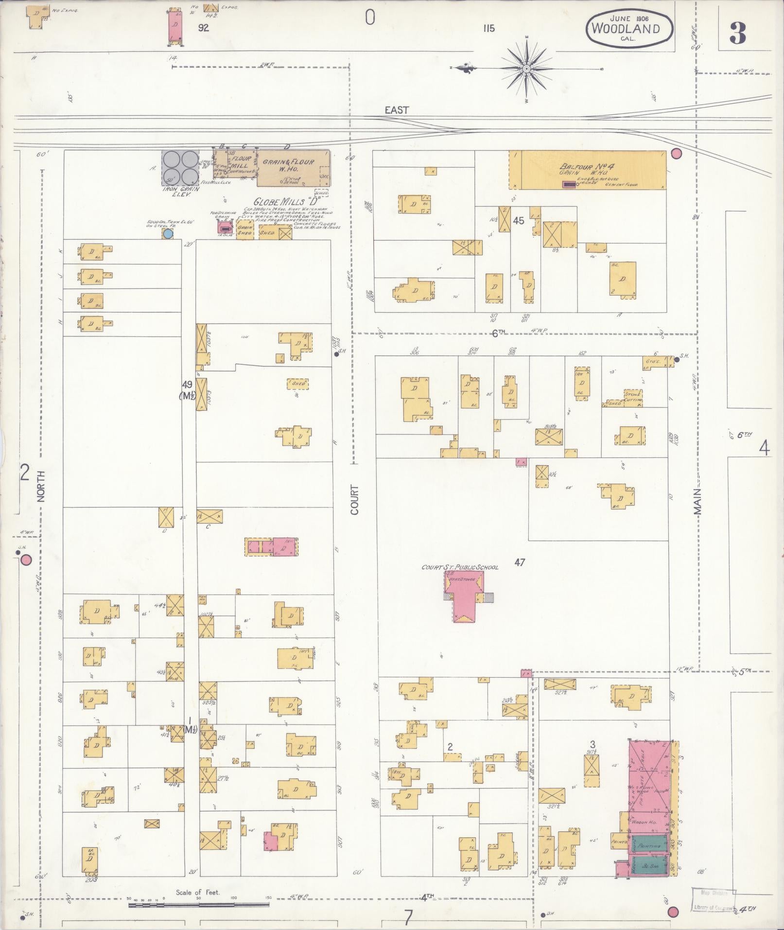 Sanborn Fire Insurance Map from Woodland, Yolo County, California (1906), Sheet #0003 - Complete Map Set gallery image, historic Sanborn map, vintage wall art, California California