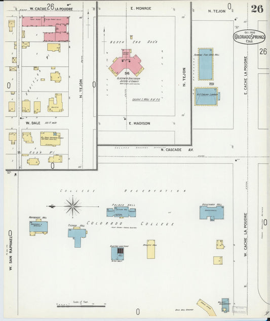Sanborn Fire Insurance Map from Colorado Springs, El Paso County, Colorado (1900), Sheet #0026 - Historic Sanborn Fire Insurance Map Print, vintage old map wall art, antique decor, genealogy gift, Colorado Colorado map