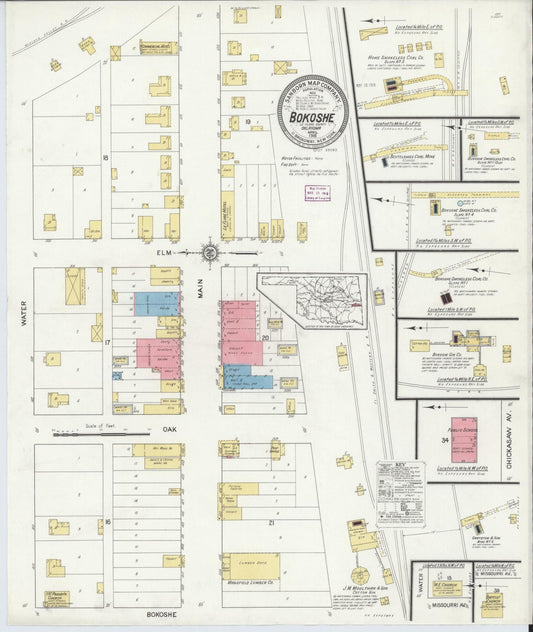 Sanborn Fire Insurance Map from Bokoshe, Le Flore County, Oklahoma (1916), Sheet #0001 - Historic Sanborn Fire Insurance Map Print, vintage old map wall art, antique decor, genealogy gift, Oklahoma Oklahoma map