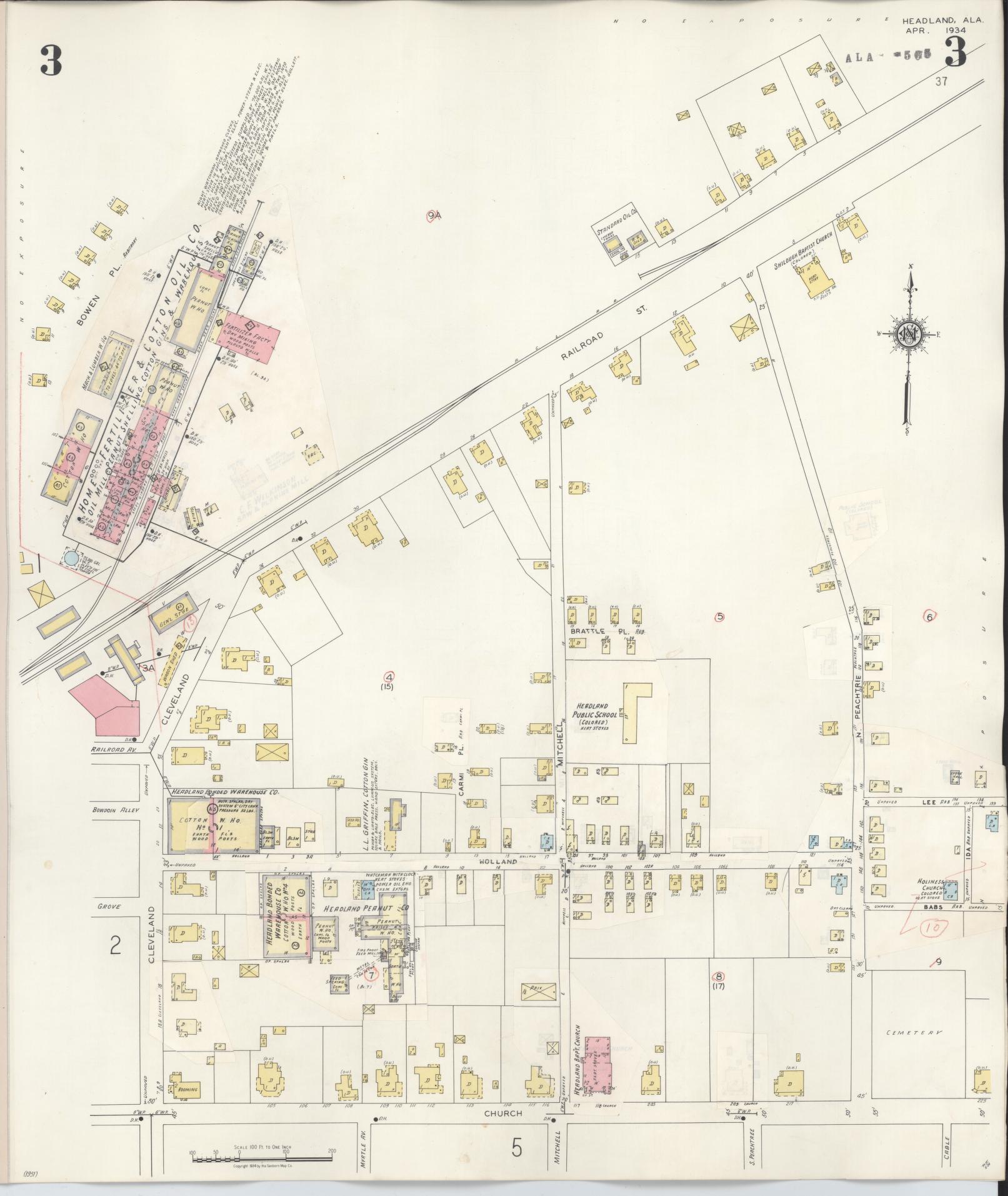 Sanborn Fire Insurance Map from Headland, Henry County, Alabama (1945), Sheet #0003 - Historic Sanborn Fire Insurance Map Print, vintage old map wall art, antique decor, genealogy gift, Alabama Alabama map