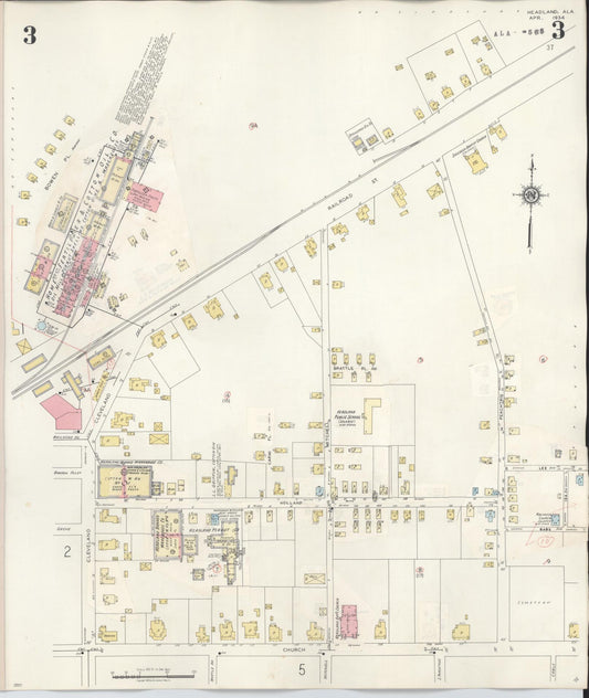 Sanborn Fire Insurance Map from Headland, Henry County, Alabama (1945), Sheet #0003 - Historic Sanborn Fire Insurance Map Print, vintage old map wall art, antique decor, genealogy gift, Alabama Alabama map