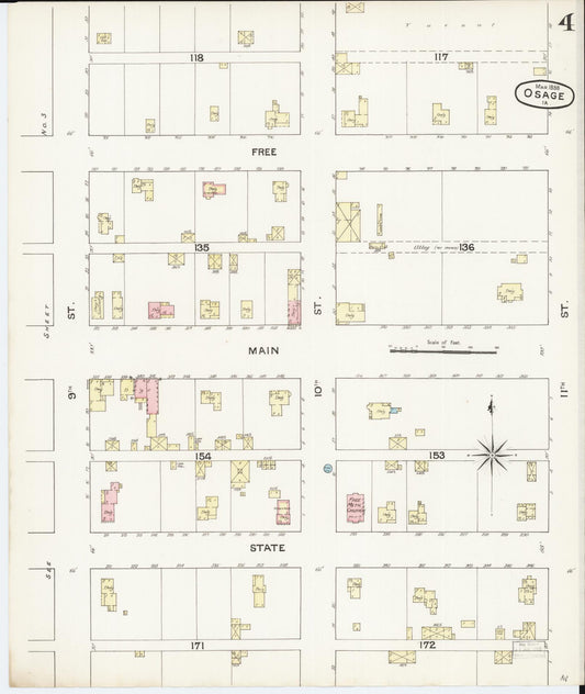 Sanborn Fire Insurance Map from Osage, Mitchell County, Iowa (1888), Sheet #0004 - Historic Sanborn Fire Insurance Map Print, vintage old map wall art