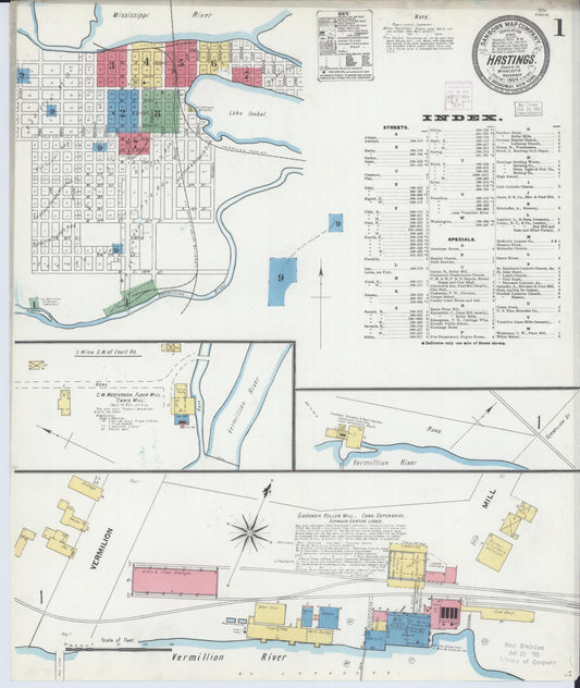 Sanborn Fire Insurance Map from Hastings, Dakota County, Minnesota (1904), Sheet #0001 - Historic Sanborn Fire Insurance Map Print, vintage old map wall art, antique decor, genealogy gift, Minnesota Minnesota map