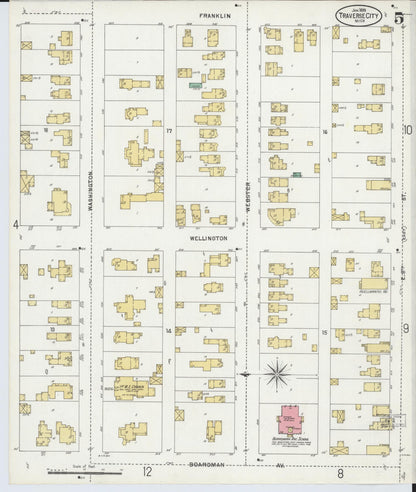 Sanborn Fire Insurance Map from Traverse City, Grand Traverse County, Michigan (1899), Sheet #0005 - Complete Map Set gallery image, historic Sanborn map, vintage wall art, Michigan Michigan