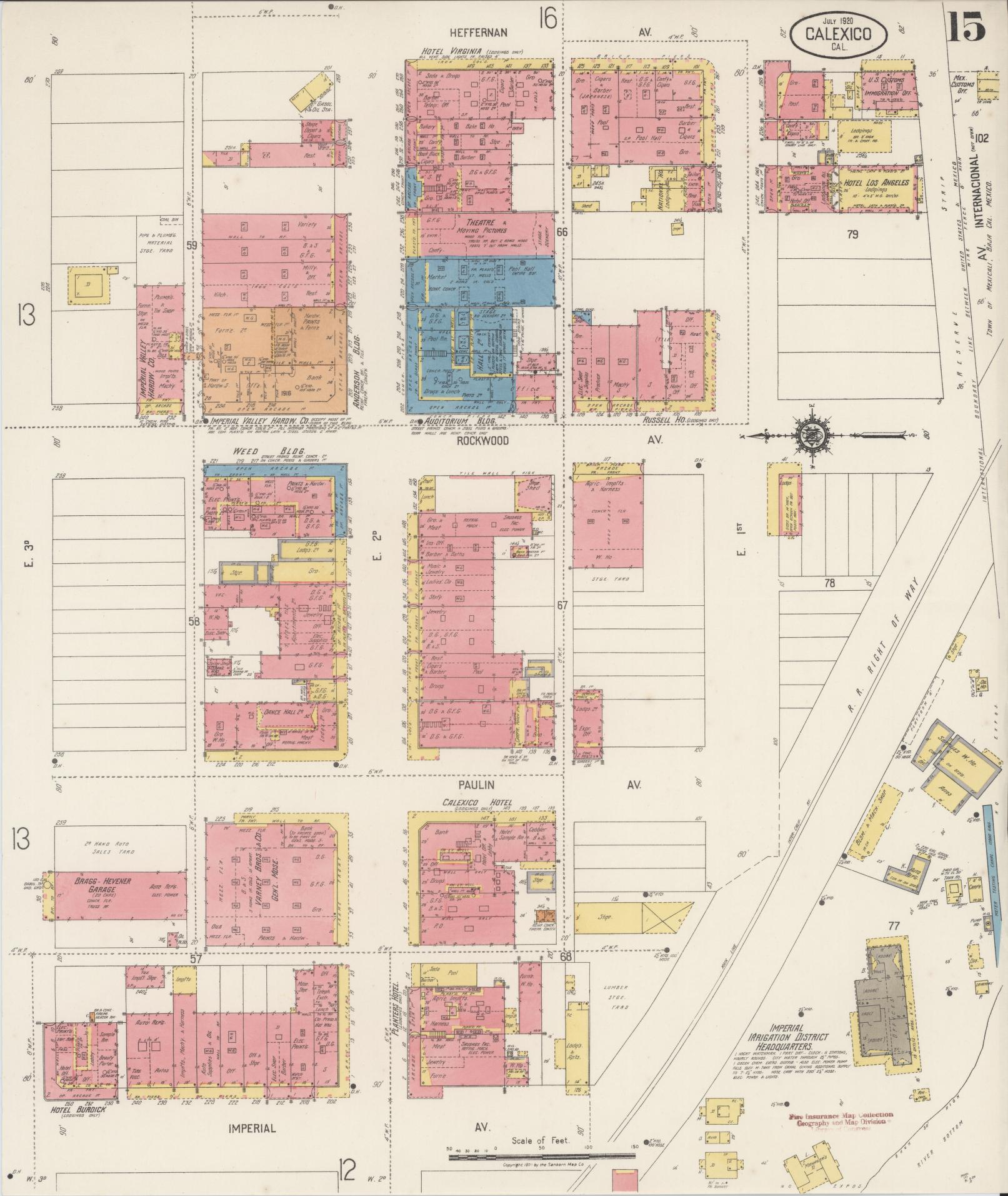 Sanborn Fire Insurance Map from Calexico, Imperial County, California (1920), Sheet #0015 - Complete Map Set gallery image, historic Sanborn map, vintage wall art, California California