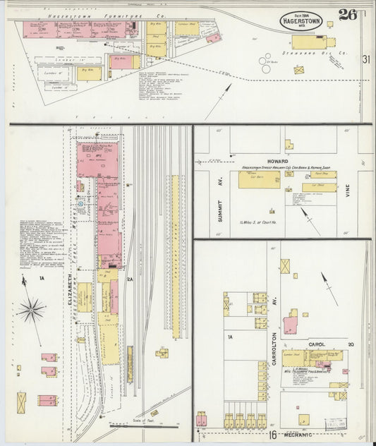 Washington, Maryland - 1904 - Sanborn Fire Insurance Map, Sheet #0026 - Historic Sanborn Fire Insurance Map Print, Washington Maryland 1904 0026 vintage old map wall art